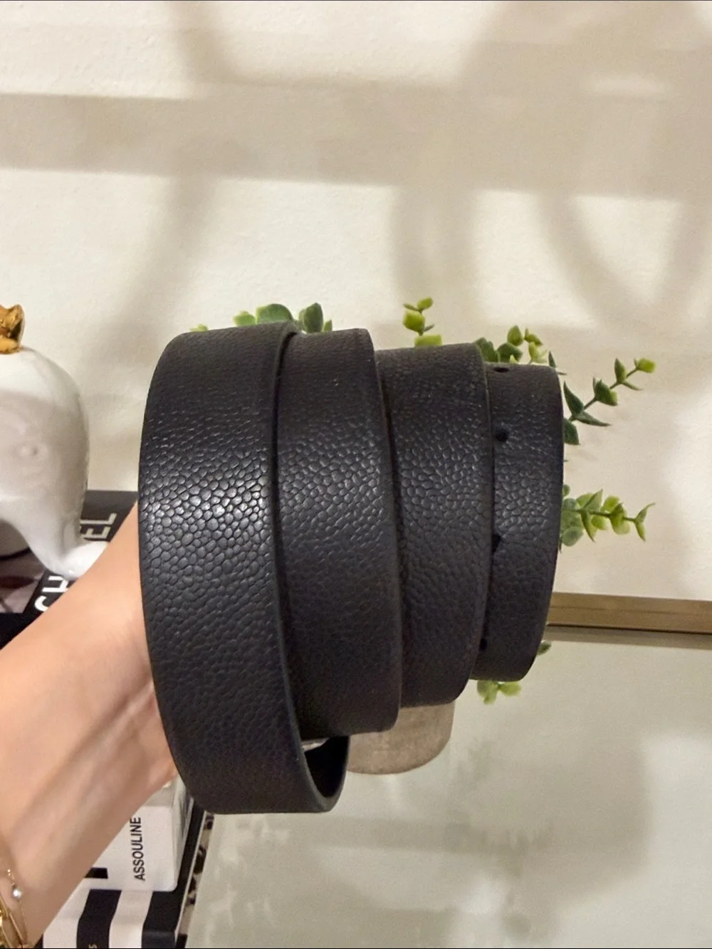 Hugo Boss Black Leather Belt with Gunmetal Hardware